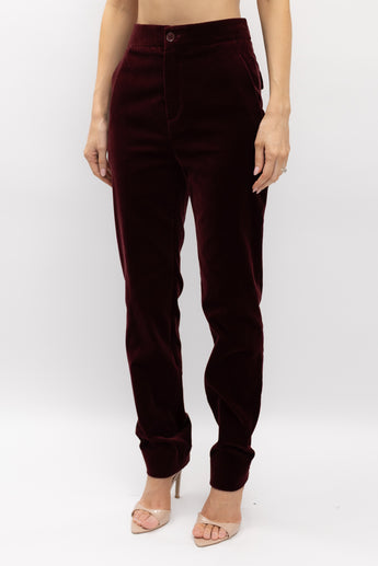 Scanlan Theodore Velvet Slim Trouser in Bordeaux