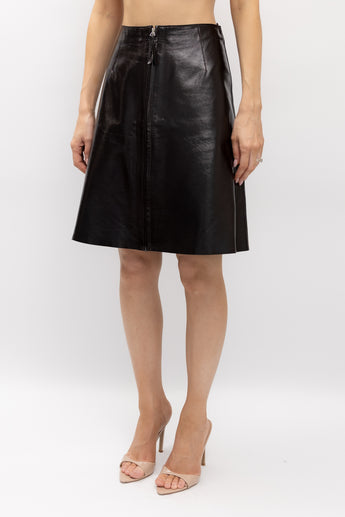 Scanlan Theodore Leather Zip Front A-Line Skirt