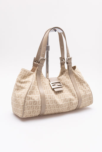Fendi Vintage Zucchino Shoulder Bag Greige