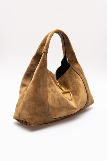 Gucci Softbit Maxi Shoulder Bag Brown Suede