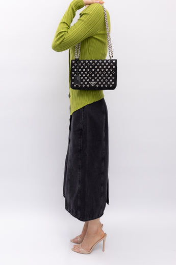 Prada Nylon Leather Grommet Shoulder Bag