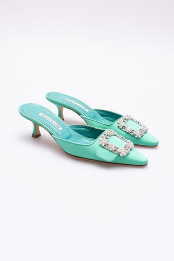 Manolo Blahnik Maysale Jewel Heels Green