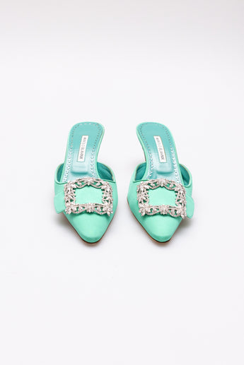 Manolo Blahnik Maysale Jewel Heels Green