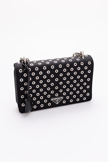 Prada Nylon Leather Grommet Shoulder Bag