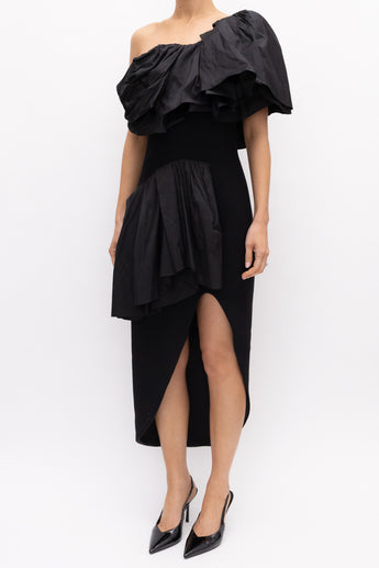 Maticevski Attentive Ruffle Crepe Midi Dress Black