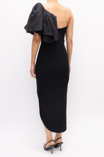 Maticevski Attentive Ruffle Crepe Midi Dress Black