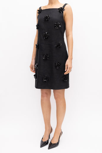 Oroton Flower Sequin Shift Dress Black