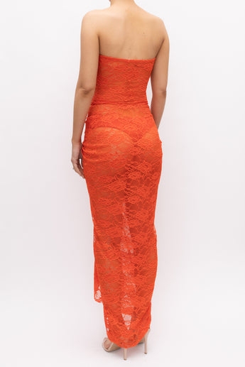 Natalie Rolt Lace Strapless Dress Orange