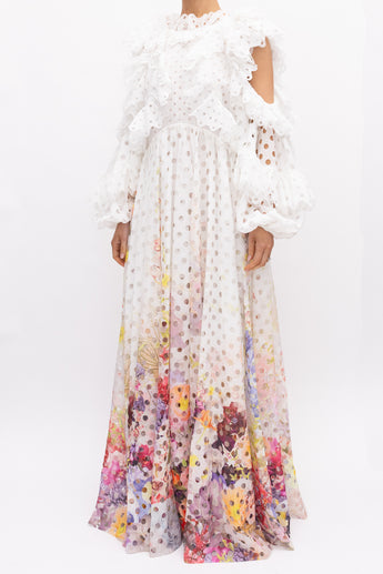 Zimmermann Prima Ruffled Laser Cut Gown