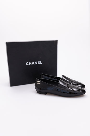 Chanel Patent Camellia Loafers