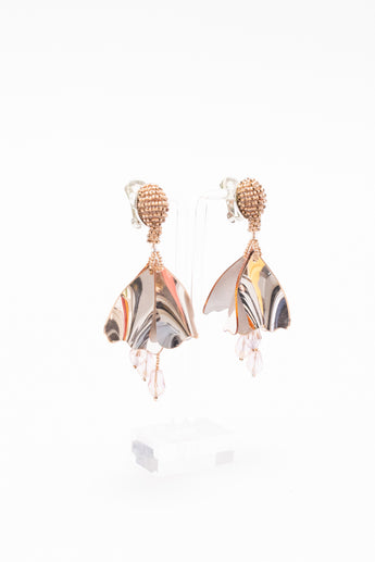 Oscar de la Renta Flower Clip-On Drop Earrings