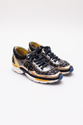 Chanel Tweed Metallic Sneakers