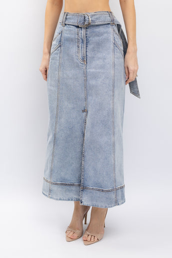 Aje Two Tone Midi Denim Skirt