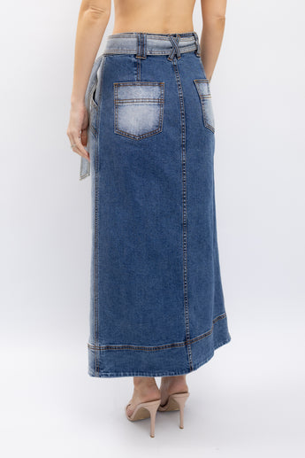 Aje Two Tone Midi Denim Skirt
