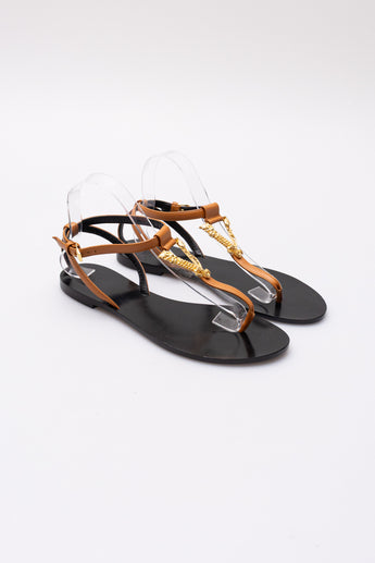 Versace Virtus Flat Sandals Tan