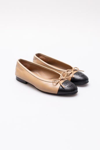 Chanel Ballet Flat Dark Beige/ Black