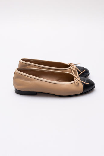 Chanel Ballet Flat Dark Beige/ Black