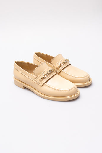Chanel Shiny Calfskin Loafers Beige
