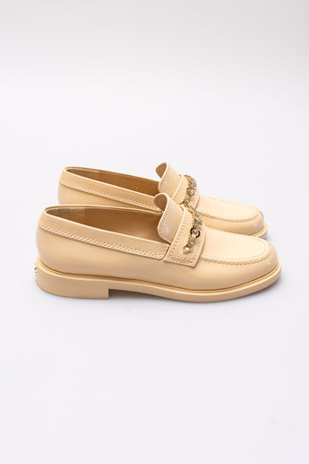 Chanel Shiny Calfskin Loafers Beige