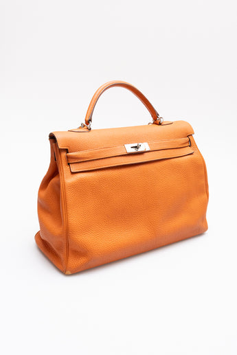 Hermes Soft Kelly 40 'Orange Hermes' Togo Leather Bag