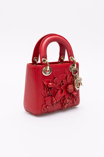 Dior DiorAmour Applique Mini Lady Dior Bag Red