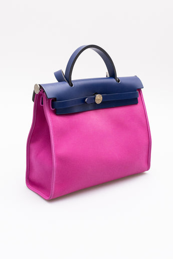 Hermes Toile Herbag Zip 31 Satchel Blue Saphir/Magnolia