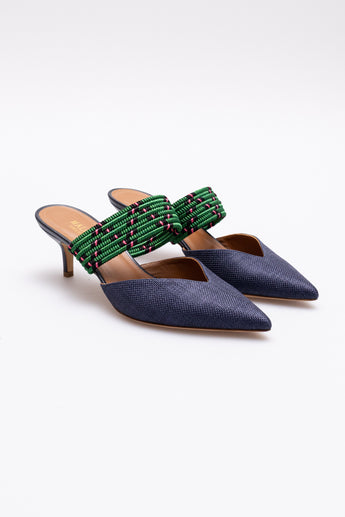 Malone Souliers Raffia and Fabric Maisie Mule