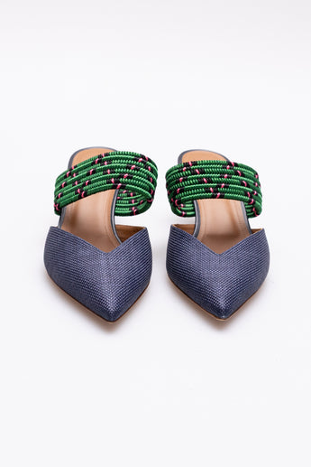 Malone Souliers Raffia and Fabric Maisie Mule