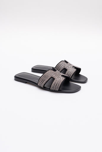Hermes Dabka Oran Sandals Noir