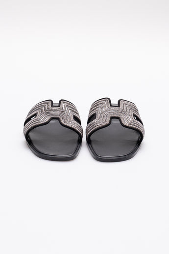 Hermes Dabka Oran Sandals Noir