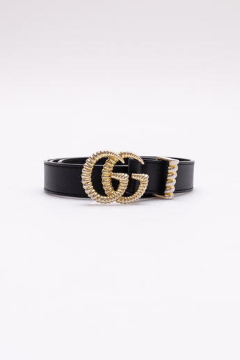 Gucci Torchon Moon Double G Buckle Leather Belt Black