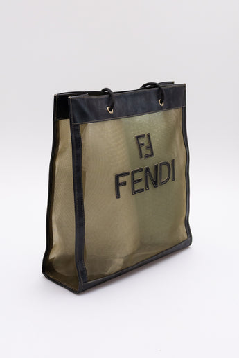 Fendi Vintage Mesh Shopper Tote Khaki