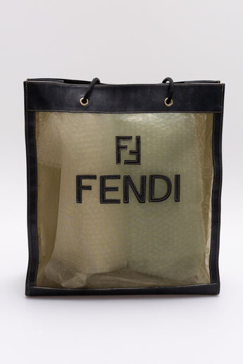 Fendi Vintage Mesh Shopper Tote Khaki