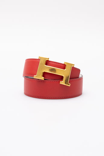 Hermes H Buckle Belt Red / White