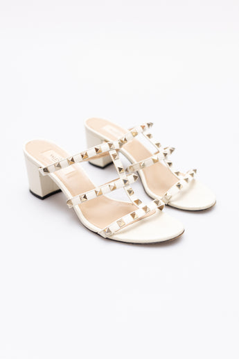 Valentino Rockstud Leather Mules Ivory