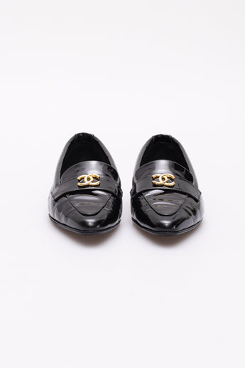 Chanel Pointed-Toe Loafers Patent Black