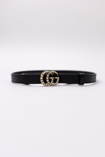 Gucci Marmont Pearl Embellished Slim Belt