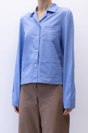Miu Miu Logo Button Down Poplin Shirt