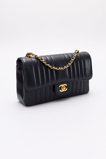 Chanel Vintage Mademoiselle Straight Flap Shoulder Bag Dark Blue