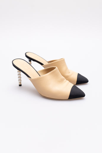 Chanel CC Faux Pearl Mules