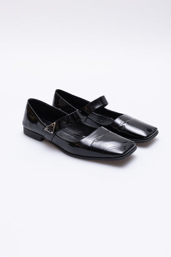 Prada Square-Toe Patent-Leather Mary Jane Flats
