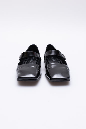 Prada Square-Toe Patent-Leather Mary Jane Flats