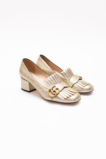 Gucci GG Marmont Gold Foil Leather Pumps