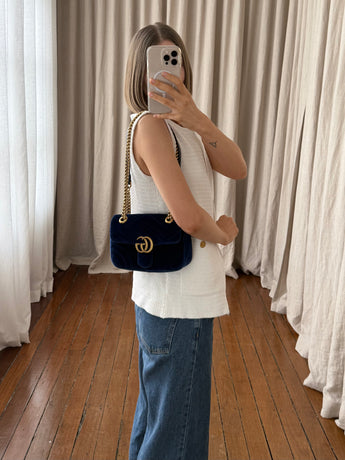 Gucci GG Marmont Bag Small in Blue Velvet