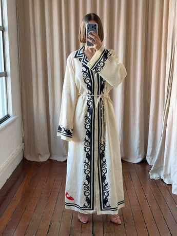Alemais Marine Linen Midi Shirt Dress