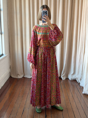 Boteh Paisley Floral Cinched Midi Dress
