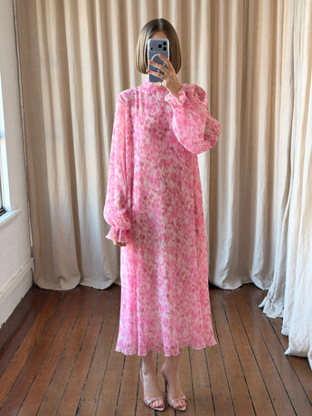 Ganni Pleated Georgette Dress Pink