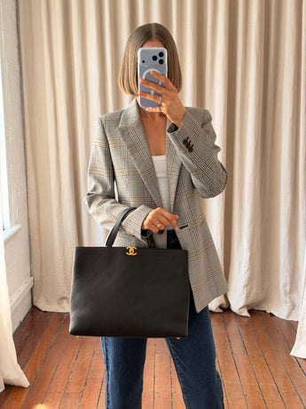 Chanel Quilted Cavier Shopping Tote Bag Black