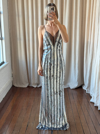 Galvan London Kate Tulle-Panelled Sequinned Gown Silver