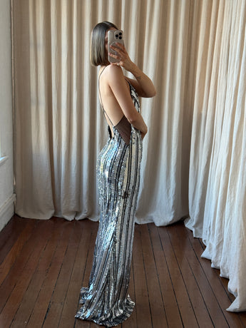Galvan London Kate Tulle-Panelled Sequinned Gown Silver
